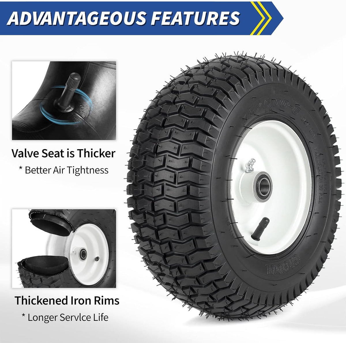 13x5.00-6 Rubber Lawn Mower Tire and Wheel, 2 Pcs Replacement 13x5-6nhs Riding Mowers Lawn Pneumatic Tire with