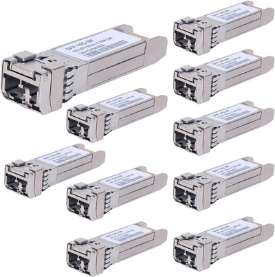 10Pack 10GBase-SR SFP+ Transceiver, SFP Multi-mode LC Module, 10G 850nm MMF up to 300 Meters, Compatible with Cisco SFP-10G-SR,Meraki MA-SFP-10GB-SR,Ubiquiti UF-MM-10G,Mikrotik,Netgear,D-Link and More