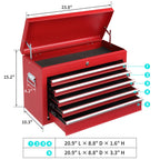 24" Metal Portable Tool Box with 5 Drawers, Lockable, Red
