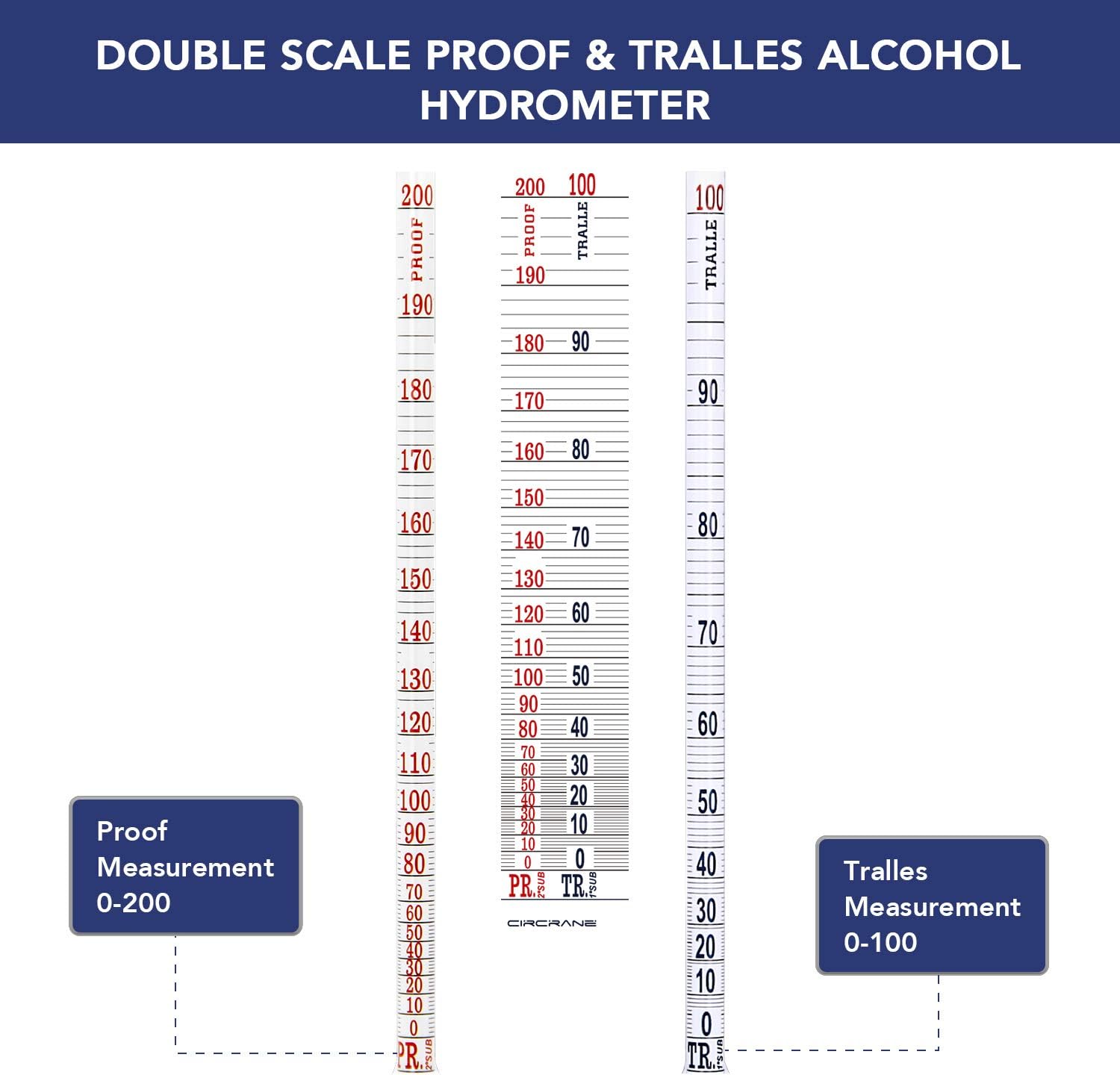 0-200 Proof & Tralle Alcohol Hydrometer with Glass Test Jar Kit, Accurate Tester & Glass Cylinder for Liquor