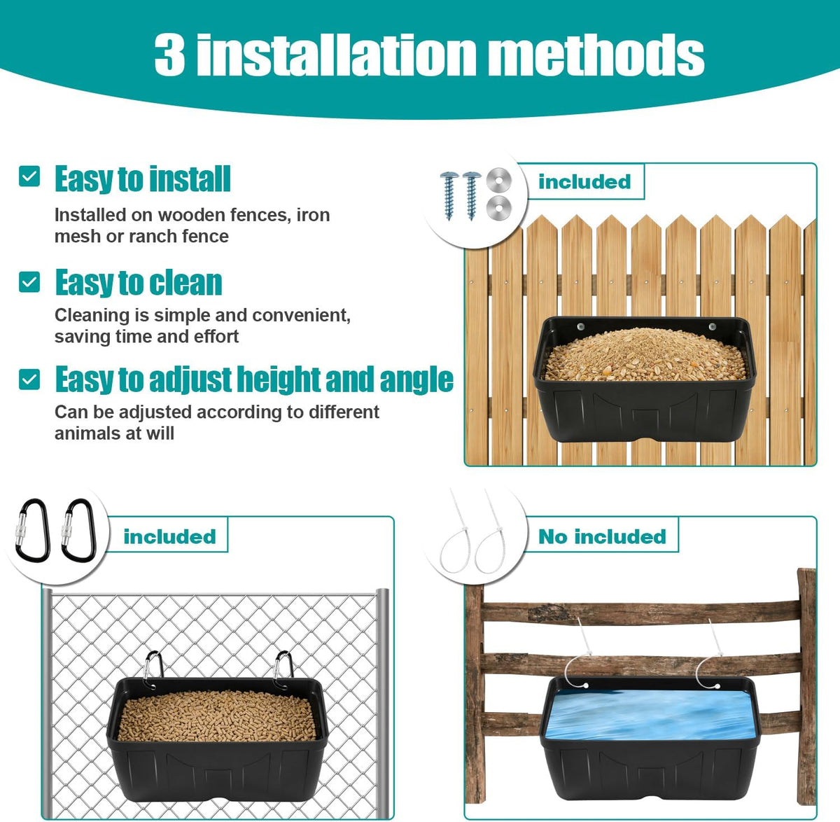 Chicken Feeder Waterer,Hanging Goat Feeders,5 Quart*2 Pack,Feeder Trough for Sheep Duck Poultry Dog, Fence Feeder