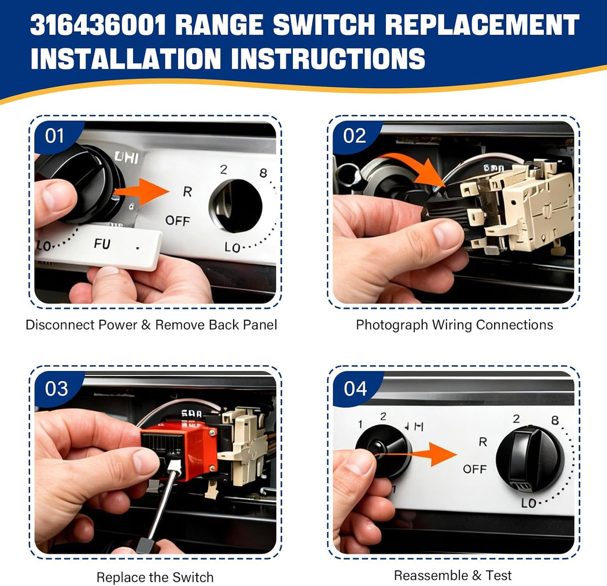 316436001 Range Infinite Switch 8 inch for Large Surface Burner