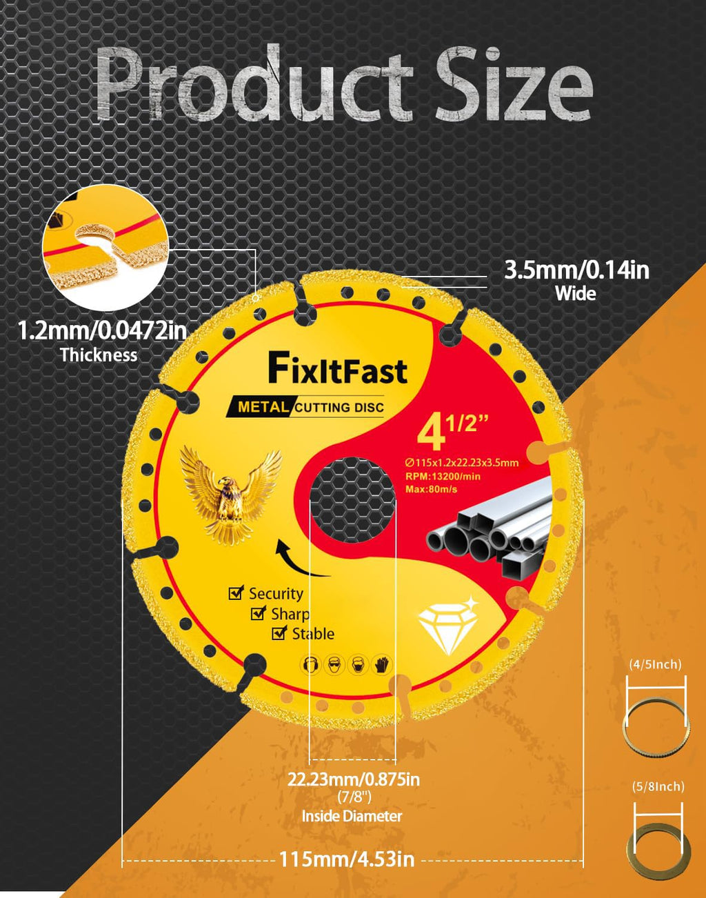 FIXLTFAST 4-1/2" Diamond Cutting Wheel Metal Cut Off Disc for Angle Grinder