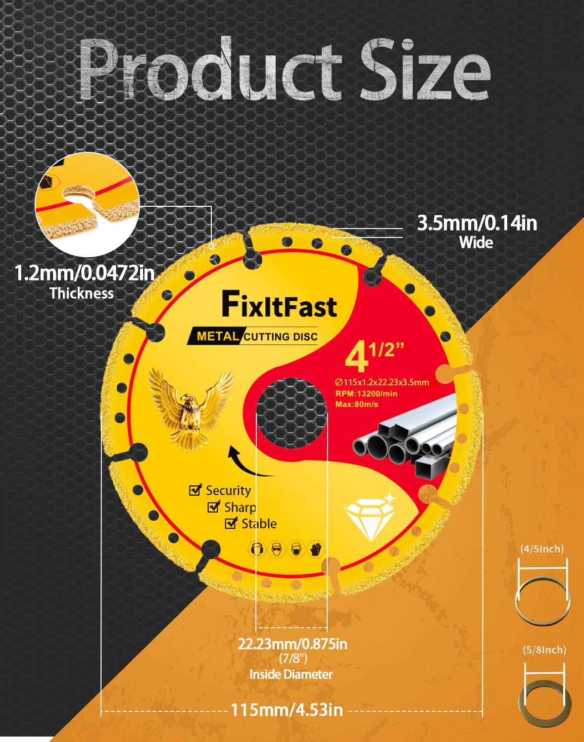 FIXLTFAST 4-1/2" Diamond Cutting Wheel Metal Cut Off Disc for Angle Grinder