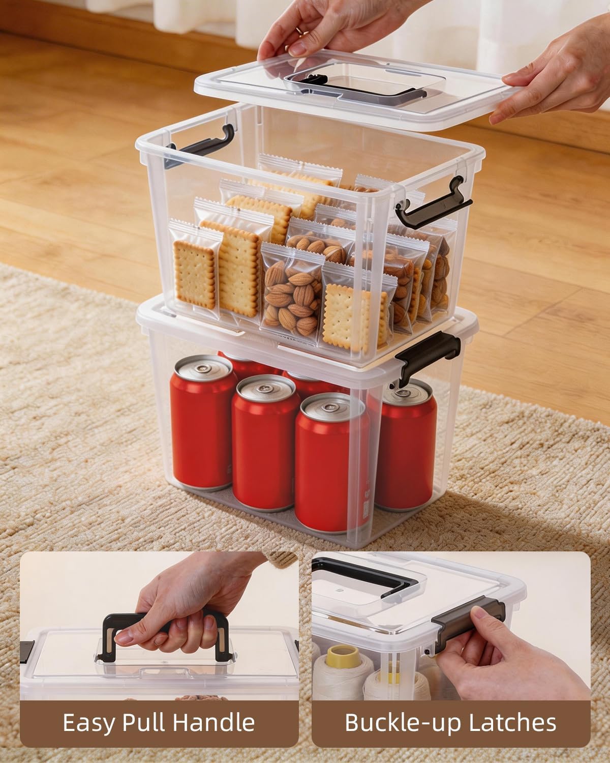6 Packs 6 QT Plastic Storage Bins with Latching Lids Clear Storage Box with handle Stackable Storage Containers for