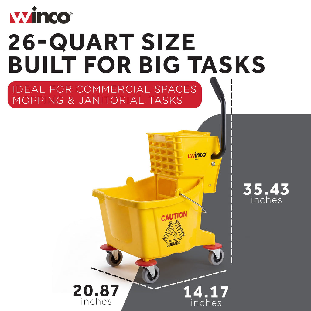 26 qt Yellow Commercial Plastic Mop Bucket on Wheels