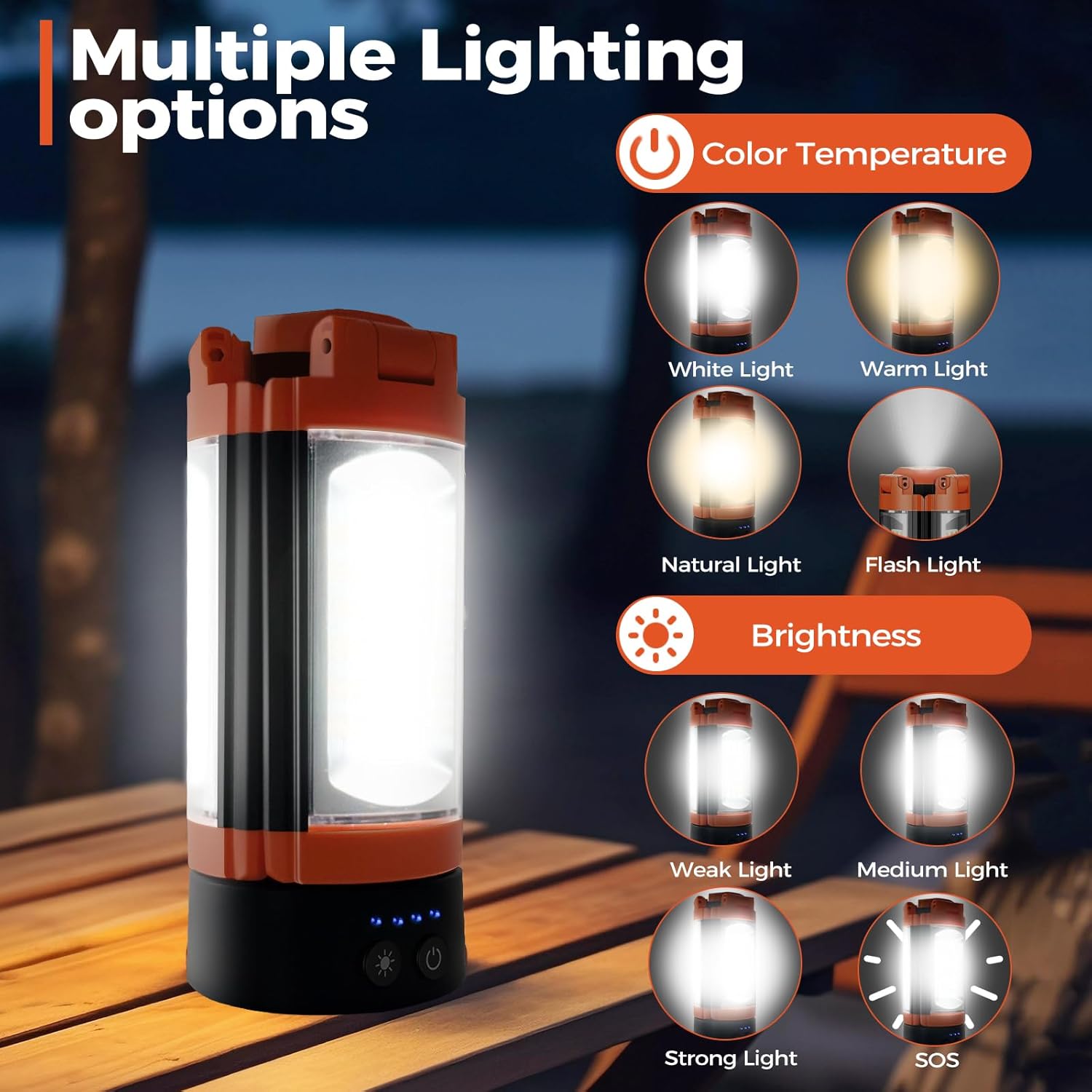 Rechargeable 10000mAh Camping Light, Cordless Work Light with 3 LED Lamp Heads, 2200 Lumens Dimmable Magnetic