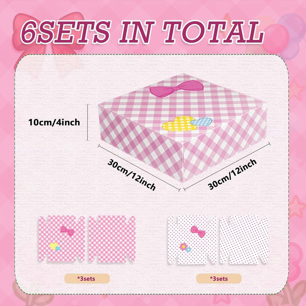 6Pcs Designed Gift Boxes With Lids,Bow Pattern Shirt Box, 12 * 12 * 4Inch Extra Large Pink and White Medium Clothes