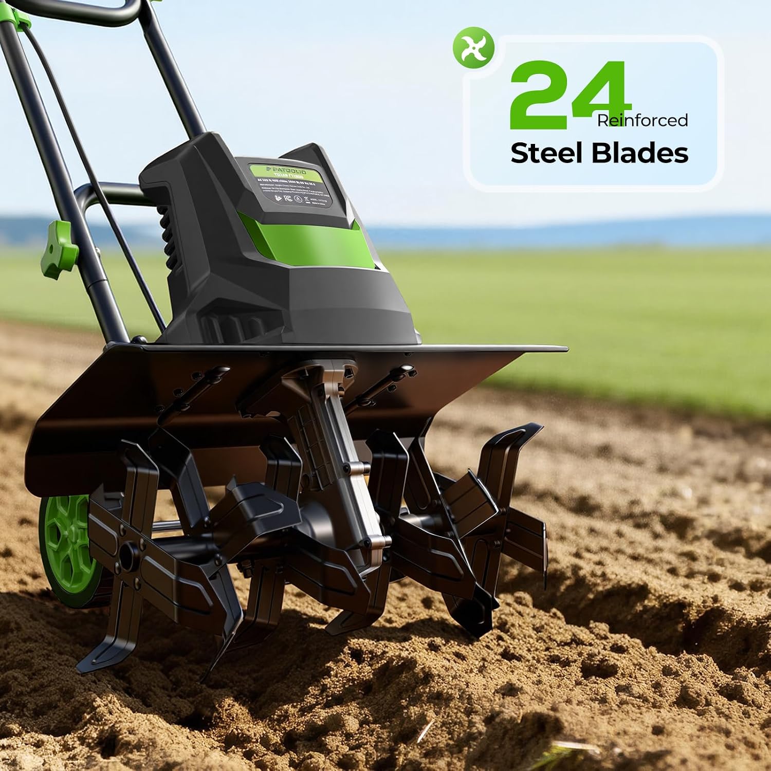 1800W 15A Corded Electric Tiller for Gardening and Soil Cultivation | 18"Width × 9"Depth | 400 RPM | 4-level