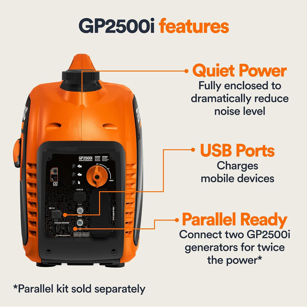 2,500 Watt Gas Powered Portable Inverter Generator, Outdoor Use | 2,200 Running Watts, Clean Power, RV, Camping, Home