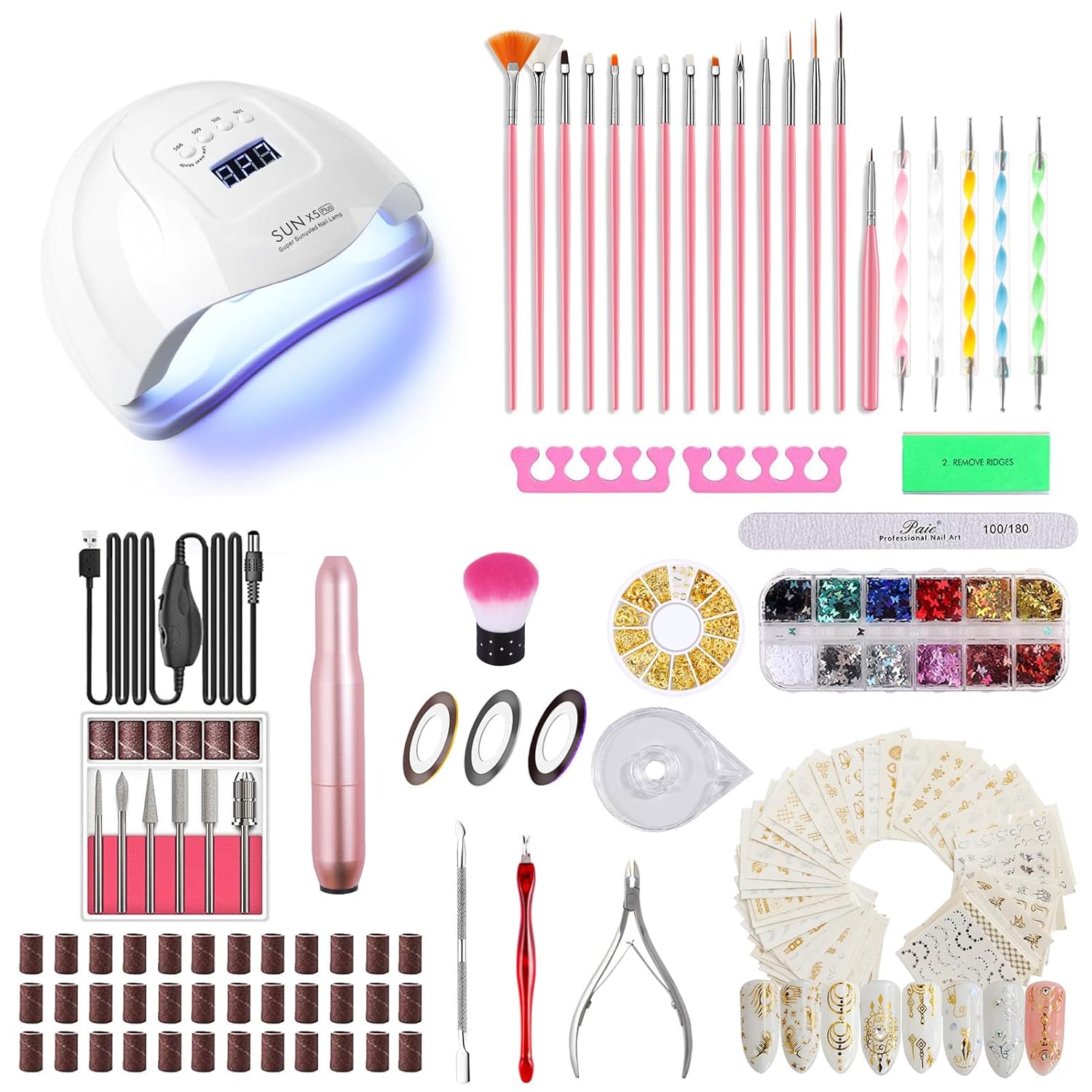 2026 Upgrad 116 PCS Portable Electric Nail Drill with 120W UV LED Nail Lamp Set,Gel Light Drill Kit,Acrylic Nails Gel