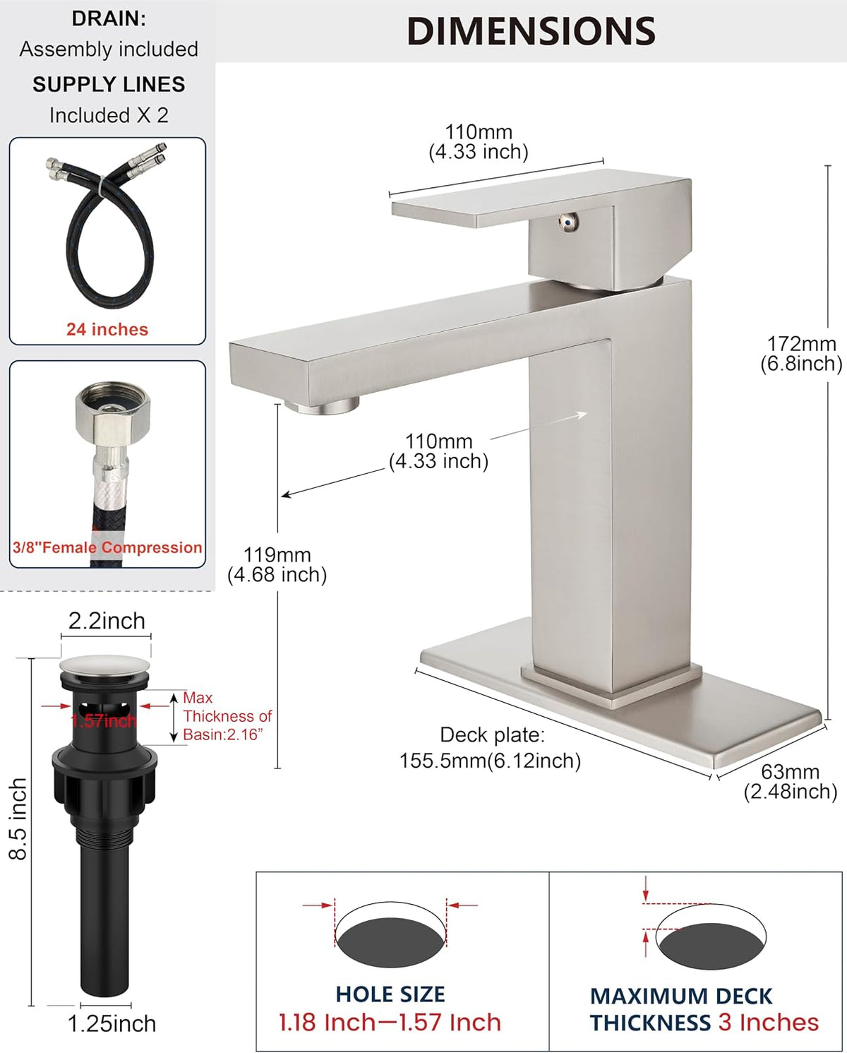 Bathroom Faucets 1 Hole Single Handle,Brushed Nickel
