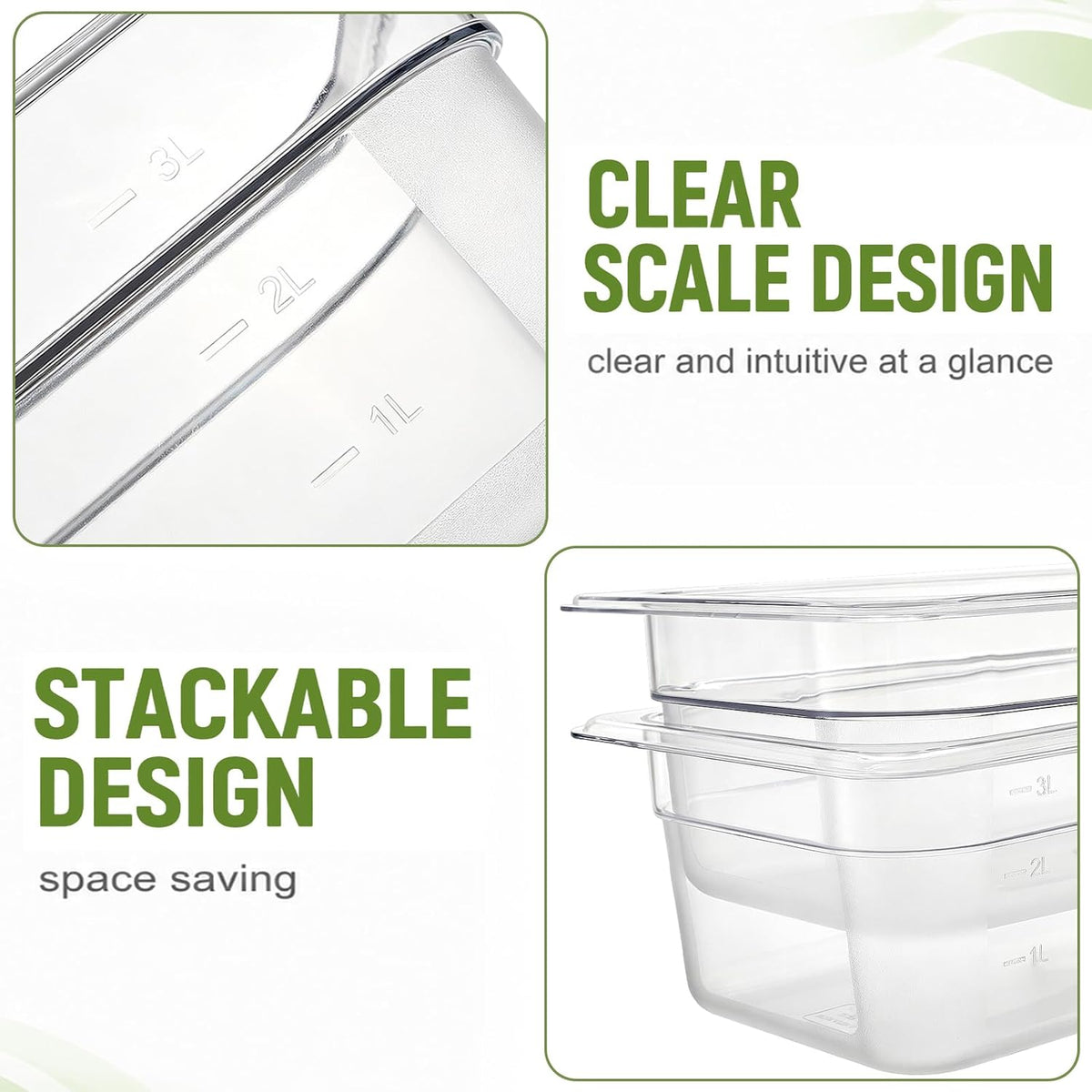 6 Pack Plastic Clear Food Pans with Lids, 1/3 Size 4 Inch Deep Stackable Commercial Polycarbonate Pans for Kitchen
