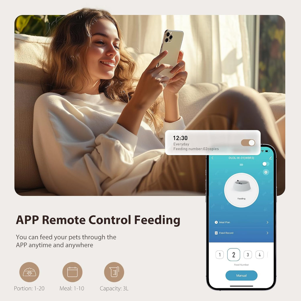 Automatic Cat Feeder, 5G WiFi Cat Food Dispenser with APP Remote Control, Pet Dry Food Smart Feeder, Programmable