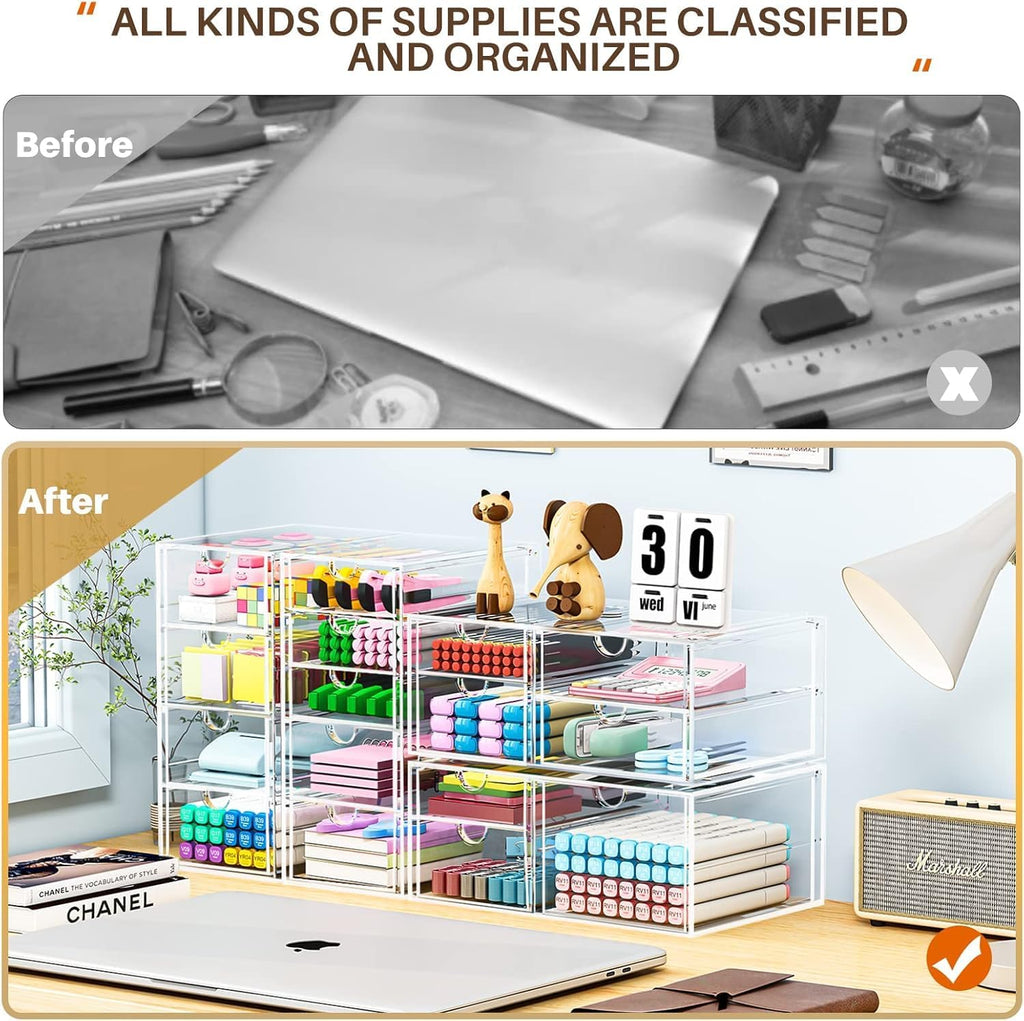 Makeup Organizer Storage With 16 Drawers, 4 Pcs Desktop Office Supplies, Desk Organizers, Clear Accessories