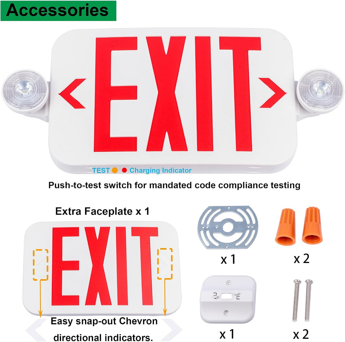 LIT-PaTH Exit Sign with Emergency Light, Battery Backup, 2 Pack