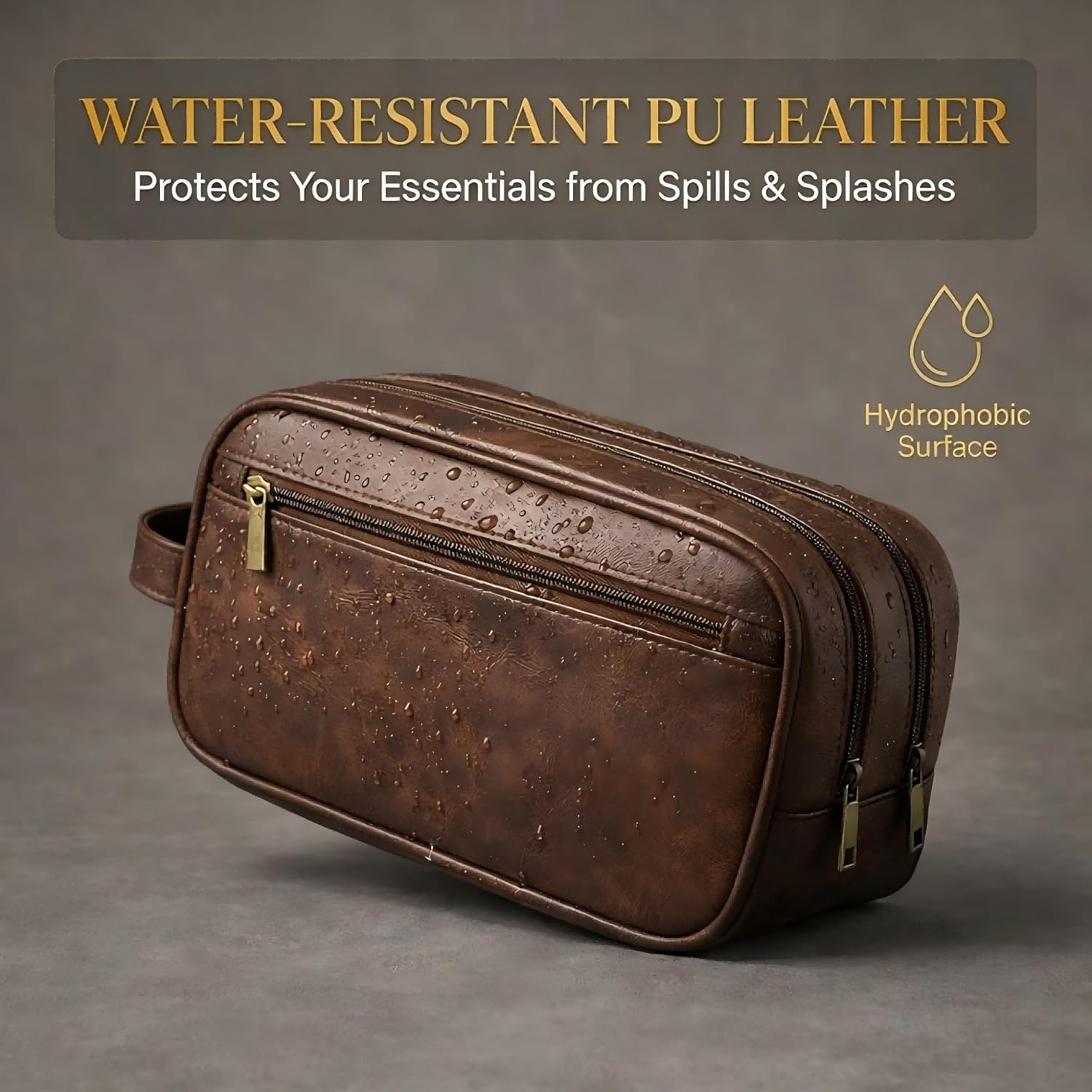 Men’s Toiletry Bag Travel Dopp Kit–double-deck PU Leather Water-Resistant Shaving Organizer Large Capacity, Double