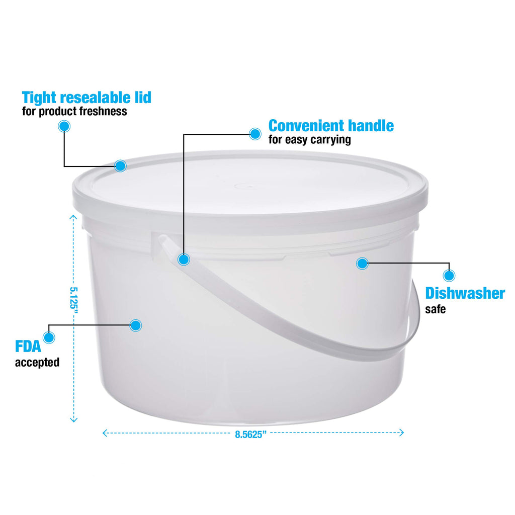Pail with Handle, HDPE, 4 Quart, Natural, 10 Piece