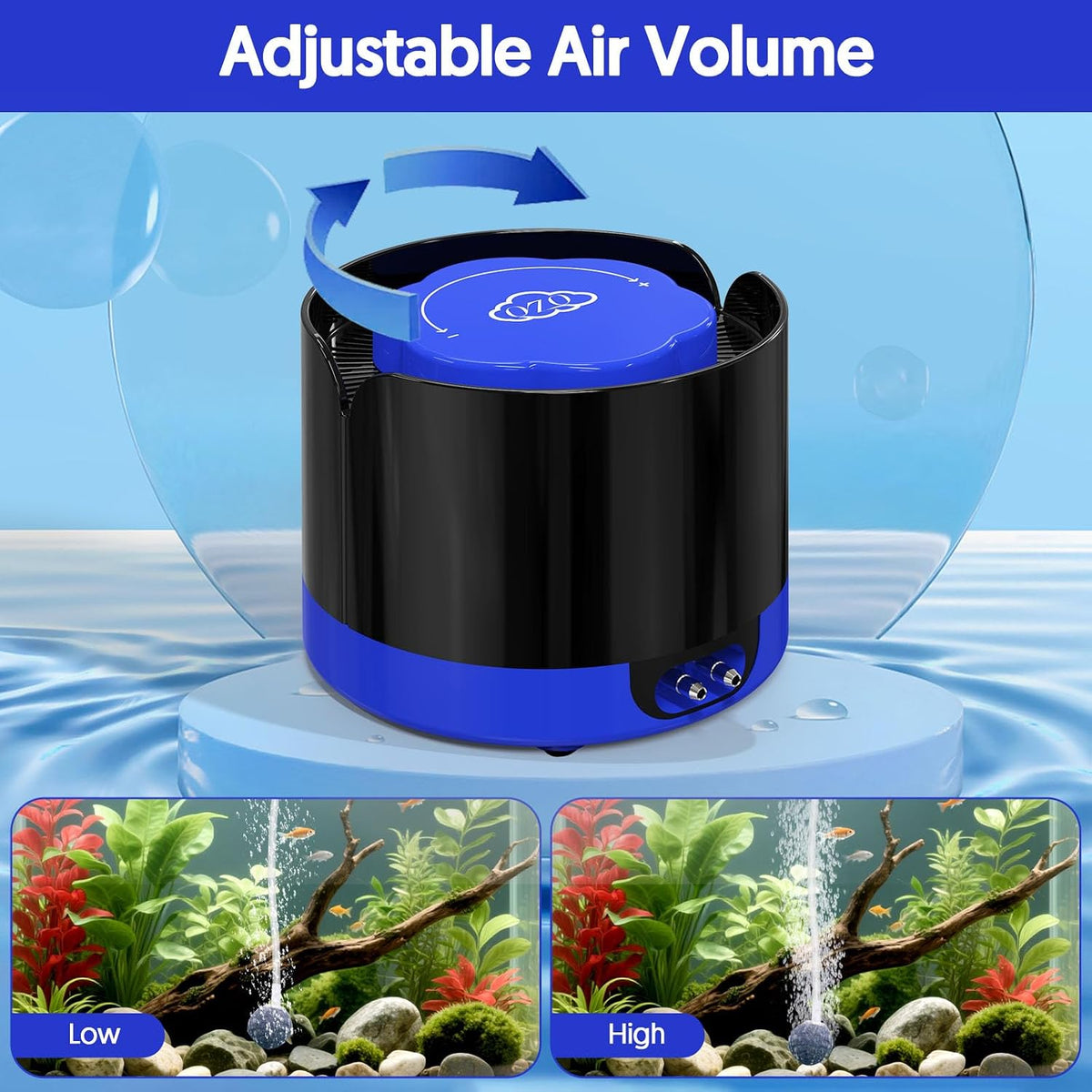 Aquarium Air Pump, Quiet Fish Tank Air Pump with Dual Outlets, 3W/5W Powerful Adjustable Oxygen Pump with