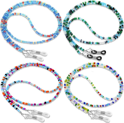 4Pcs Beaded Glasses Chains for Women, Eyeglasses Strap Around Neck | Acrylic Glasses Hanger Keeper, Multicolor