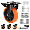 5 Inch Heavy Duty Orange Caster Wheel Set of 4,Dual Brake, Silence | Floor Protection, Stable Braking, Easy