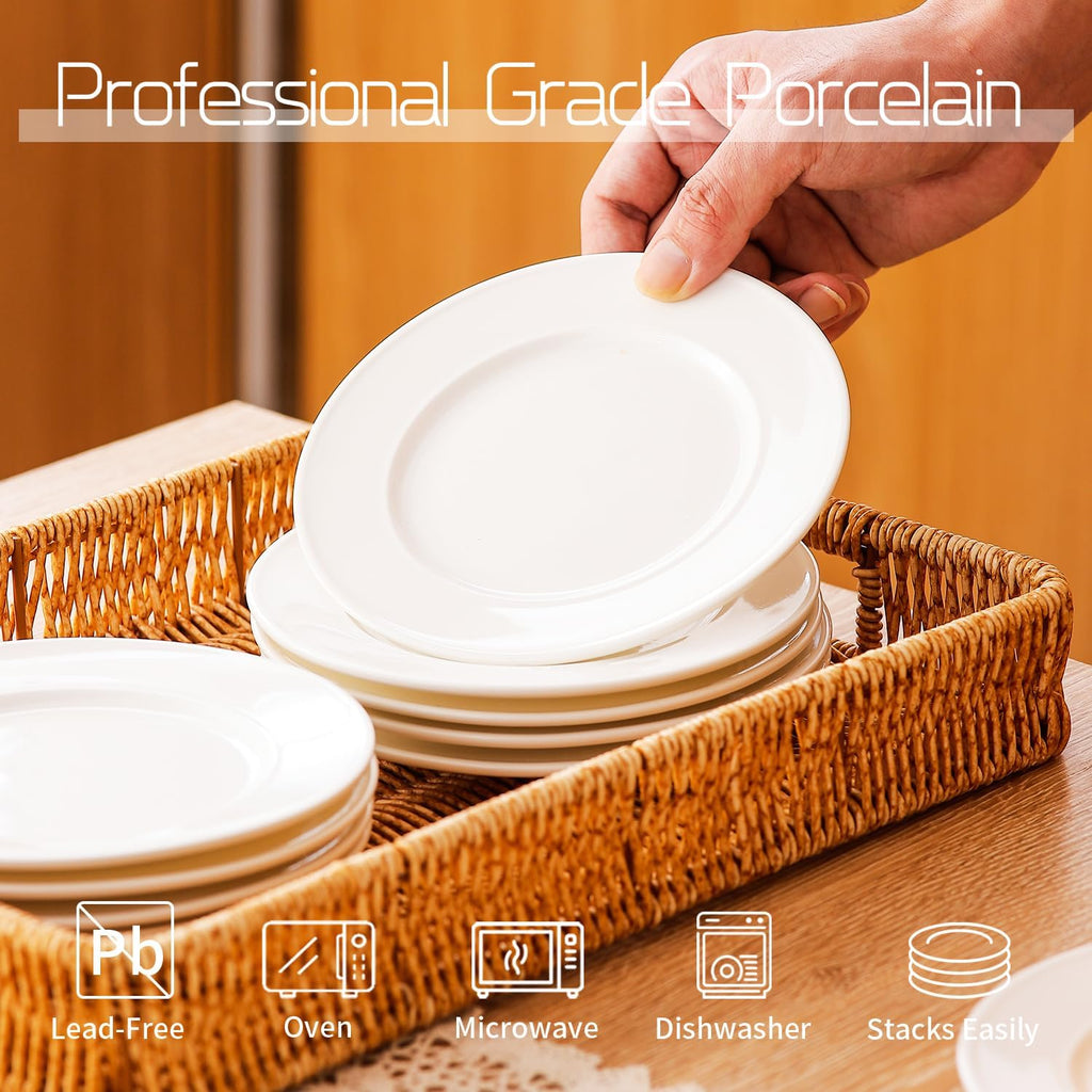 6 Inch Ceramic Appetizer Plates, White Salad Dessert Plate Set of 18