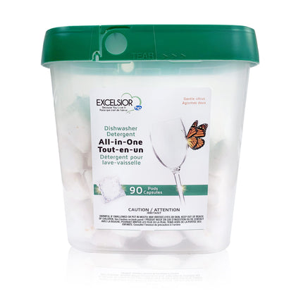 Excelsior HE All-in-One Dishwasher Pods, 90 Count, Built-In Rinse Aid