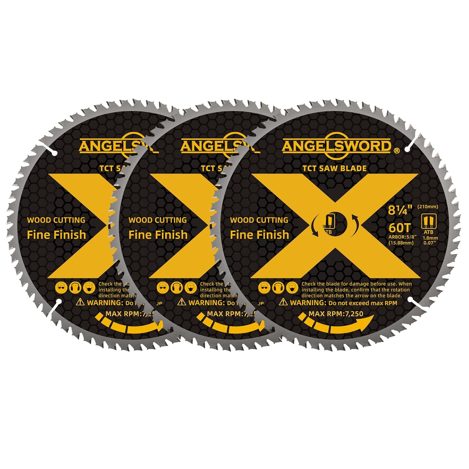 8-1/4 Inch Table Saw Blade/Circular Saw Blade for Fine Finish Wood Cutting, 60T, 3 Pack