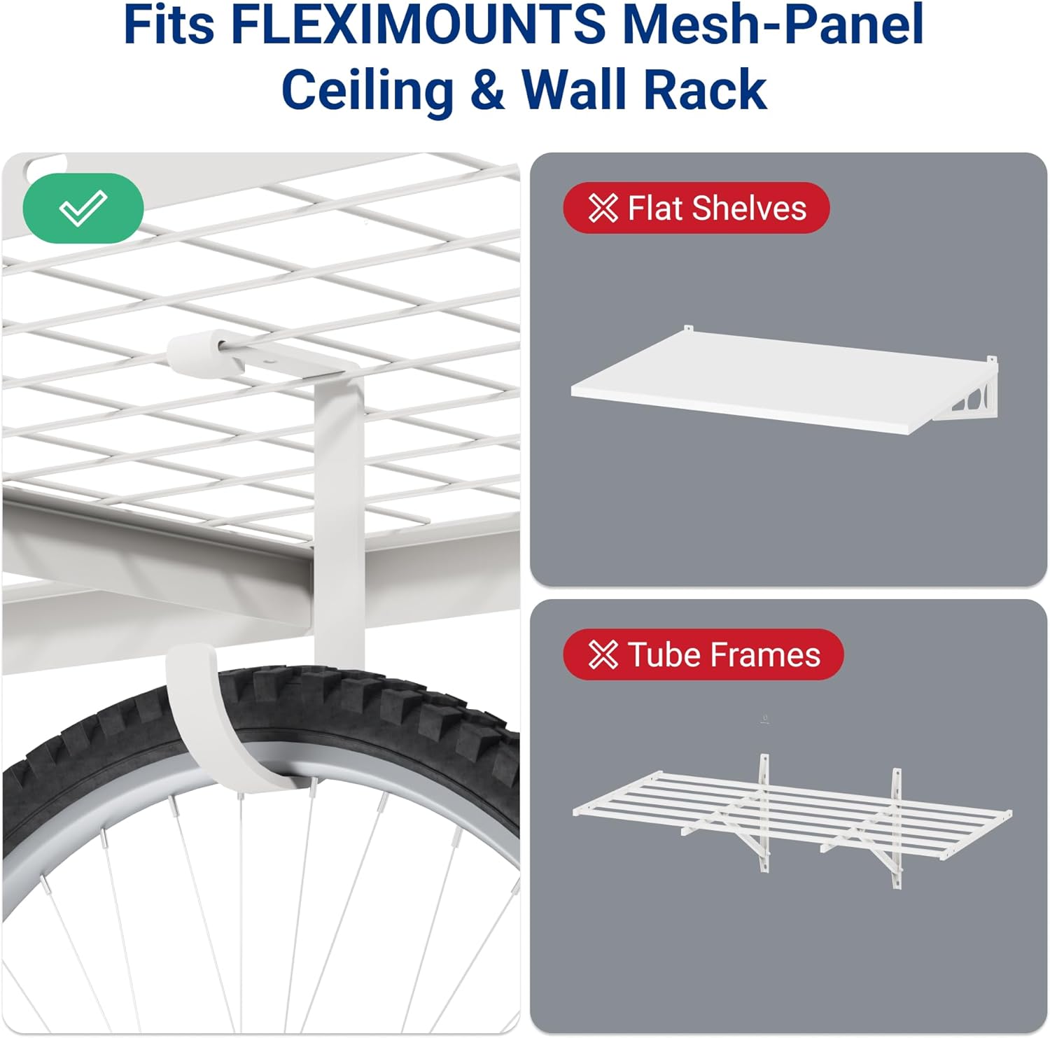 4 Pack Add On Storage Flat Hook Accessory for Garage Ceiling Rack and Wall Shelving, Max Weight Capacity up to 50lbs