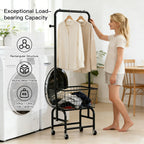 Laundry Basket With Wheels Rolling Laundry Cart with Hanging Rack