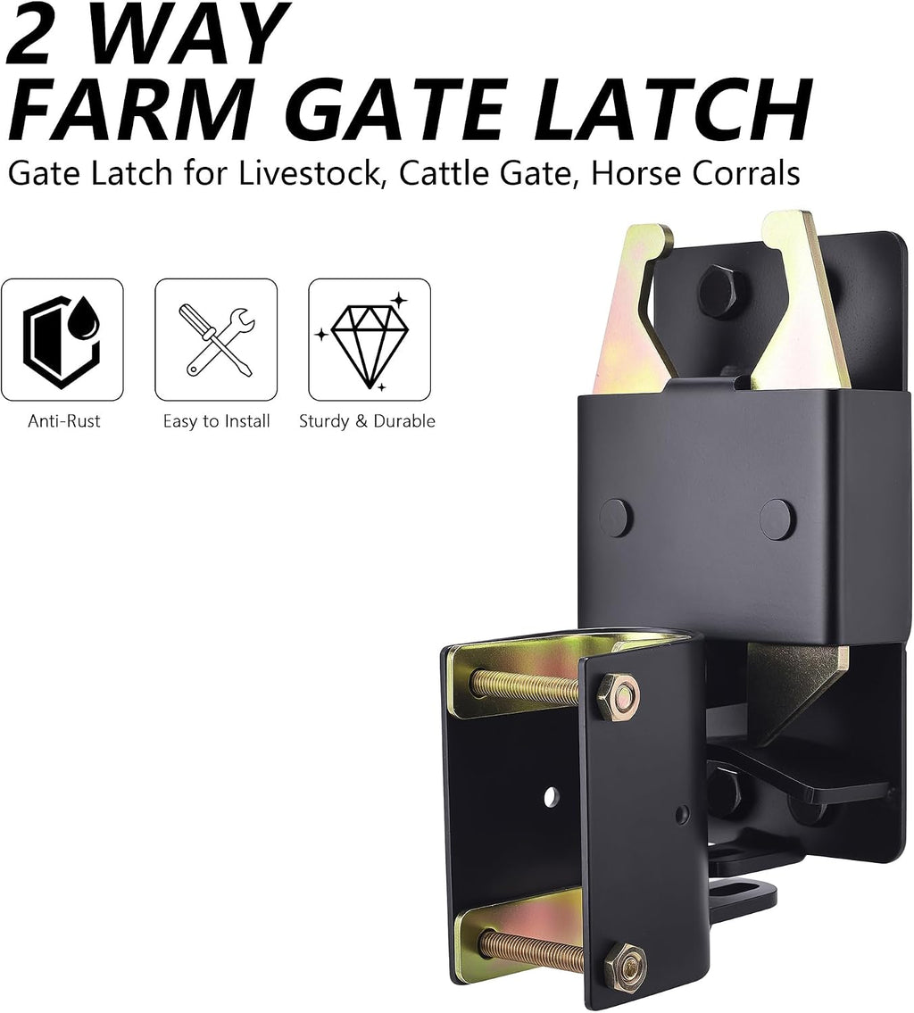 2-Way Farm Gate Latch, Heavy Duty Fence Latch for Metal Tube Gates