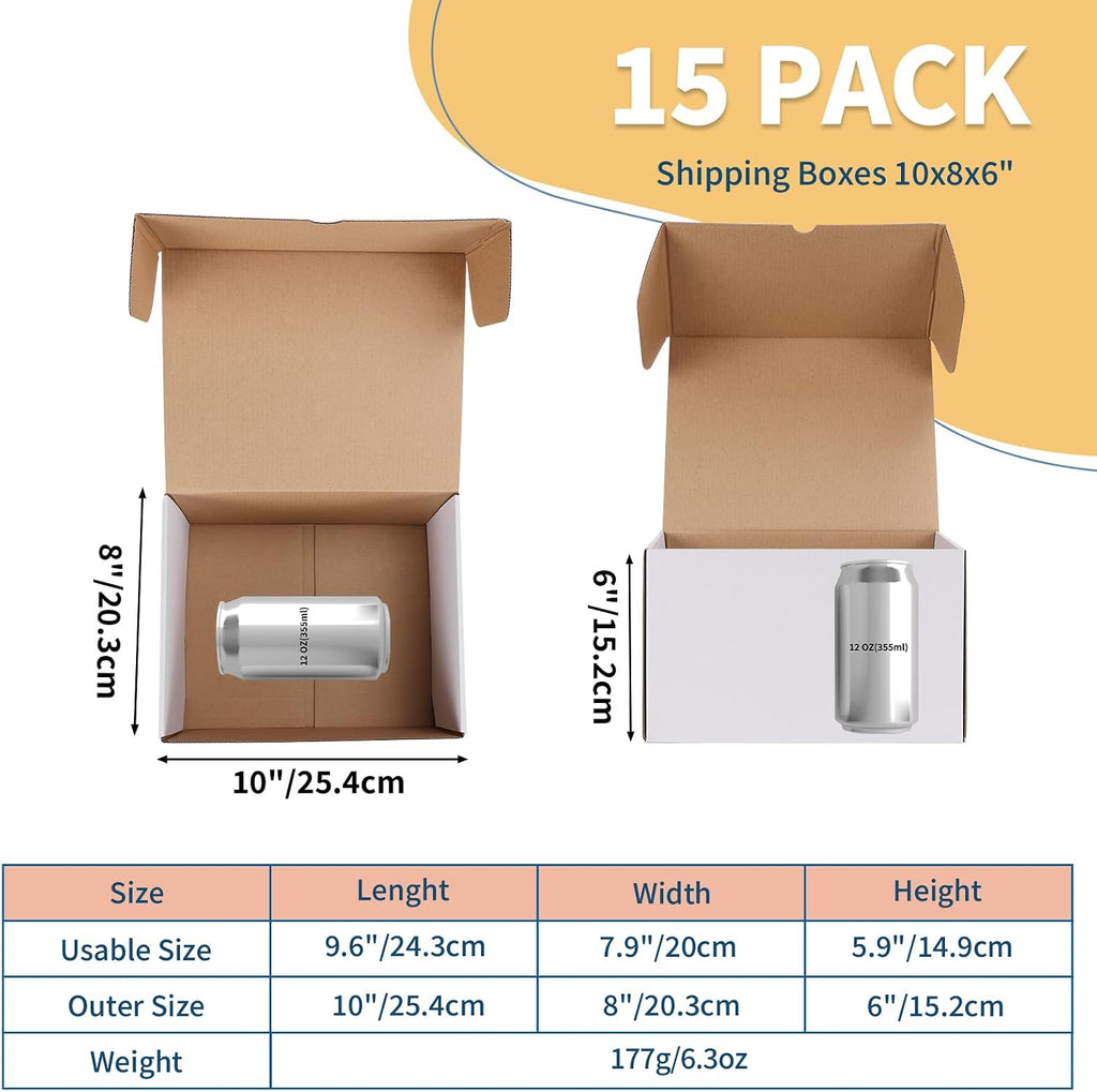 10x8x6 White Shipping Boxes Set of 15, Corrugated Cardboard Mailer Boxes for Packaging Small Business Mailing Gifts