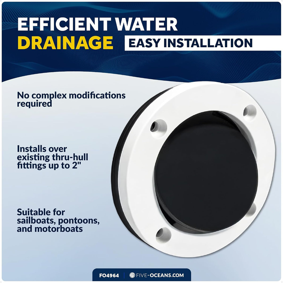 Five Oceans Boat Through Hull with Scupper Valve - Self-Bailing Deck Drain for Pontoon & Boats