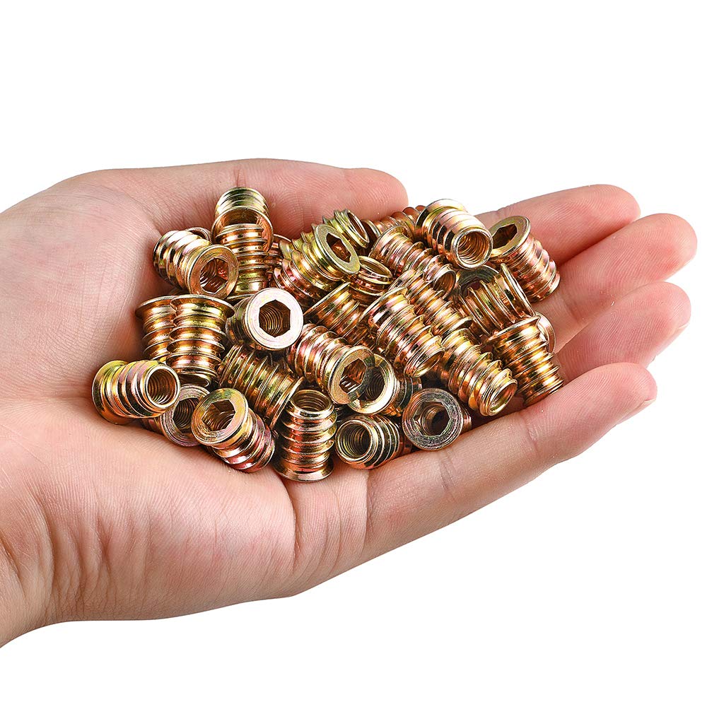 80Pcs M6x15mm Hex Nut Inserts Wood Threaded Fastener for Furniture
