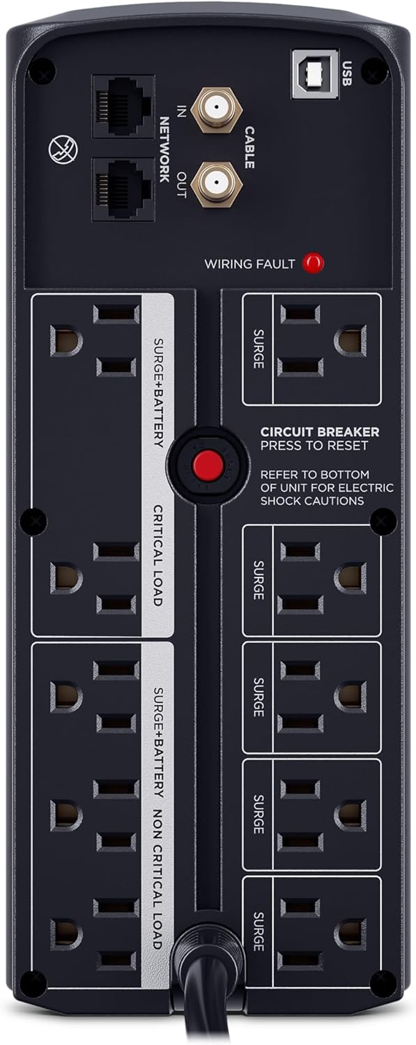 CST135UC2-R Line‑Interactive UPS Battery Backup and Surge Protector, 1350VA/810W, AVR, 10 Outlets, USB‑C & USB‑A