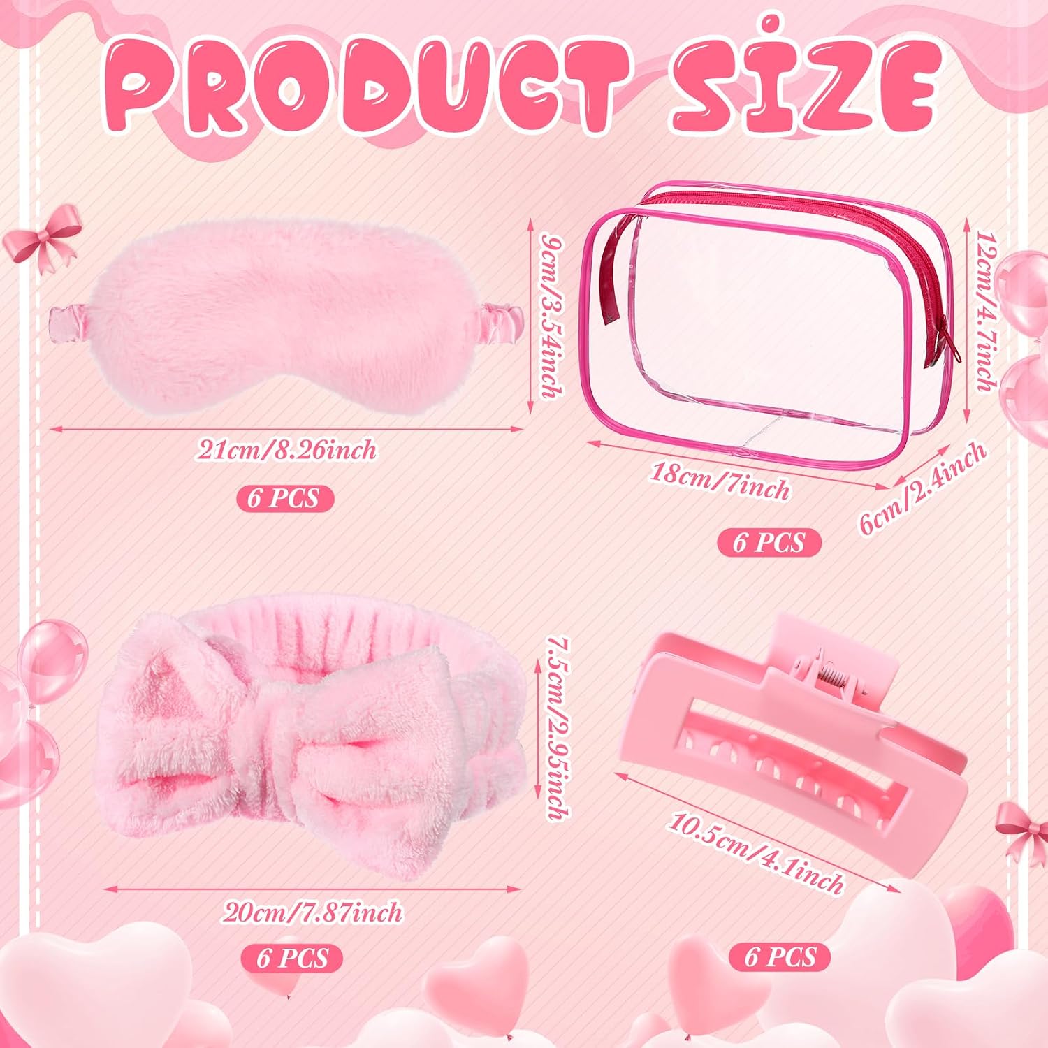 24 Pcs Spa Party Favors Supplies 6 Spa Headband 6 Plush Sleep Eye Mask 6 Hair Claw Clips 6 Clear Cosmetic Bags for