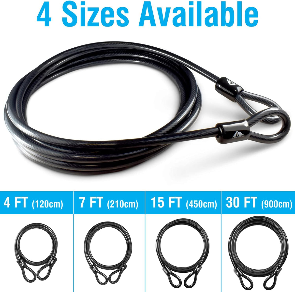Security Steel Cable - 3/8 inch (10 mm) Thick (4', 7', 15', 20' or 30') Vinyl Coated Braided Steel Cable with Double