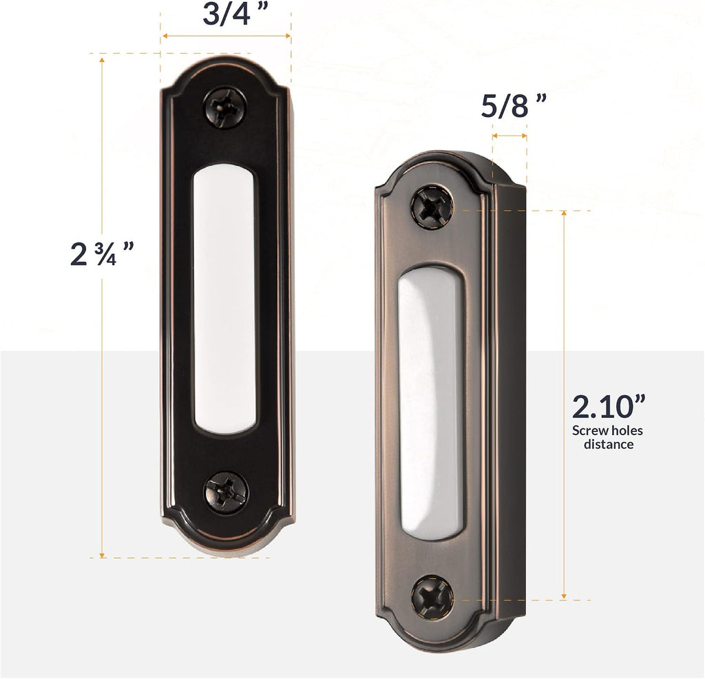 LED Lighted Metal Door Chime Push Button (Oil-Rubbed Bronze) | Surface Mount Lighted Door Bell Button | Replacement