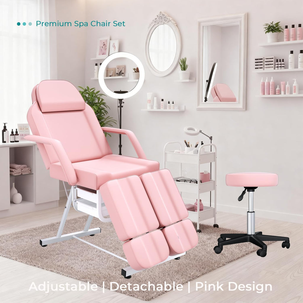 Pink Tattoo Chair for Client with Hydraulic Rolling Stool, Tattoo Client Chair Facial Bed Chairs for Esthetician