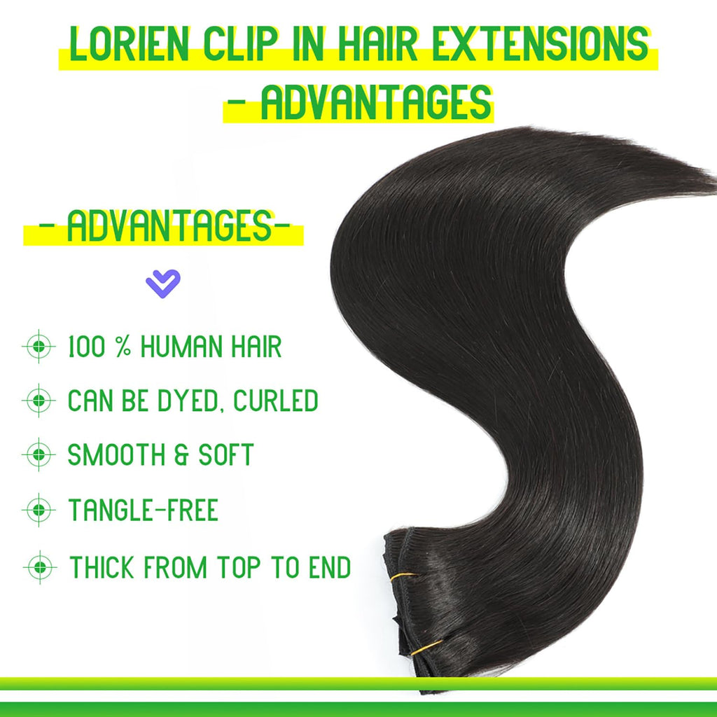 Clip in Hair Extensions Real Human Hair, 18 Inch 100g/3.6oz, 1B Natural Black, Clip in 100% Brazilian Remy Human Hair