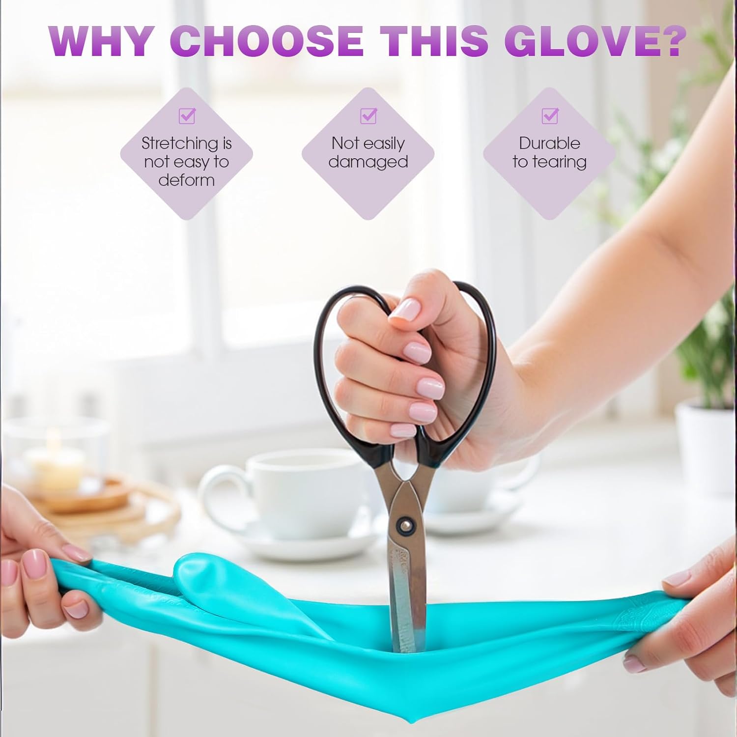Reusable Dishwashing Cleaning Gloves with Latex free, Cotton lining,Kitchen Gloves 2 Pairs,Purple+blue Medium