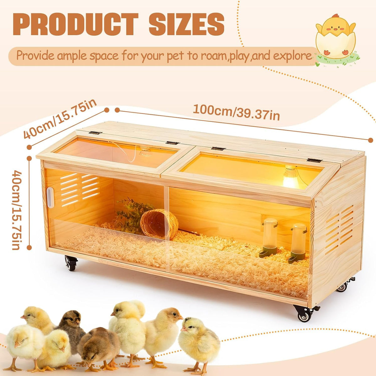 Chicken Brooder Box, Wooden Pulley, 39.4''L x 15.7''W x 15.7''H