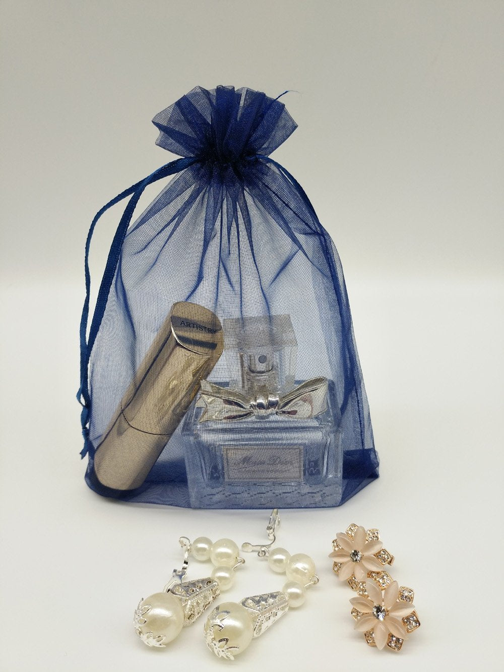100 PCS 5"x7" Organza Bags Navy Blue Gift Bags with Drawstring