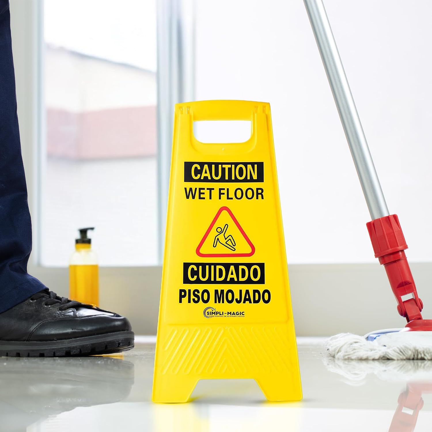 24" Height Wet Floor Caution Signs, 6 Pack – Double-Sided, Bilingual & Foldable Safety Warning Sign – Commercial