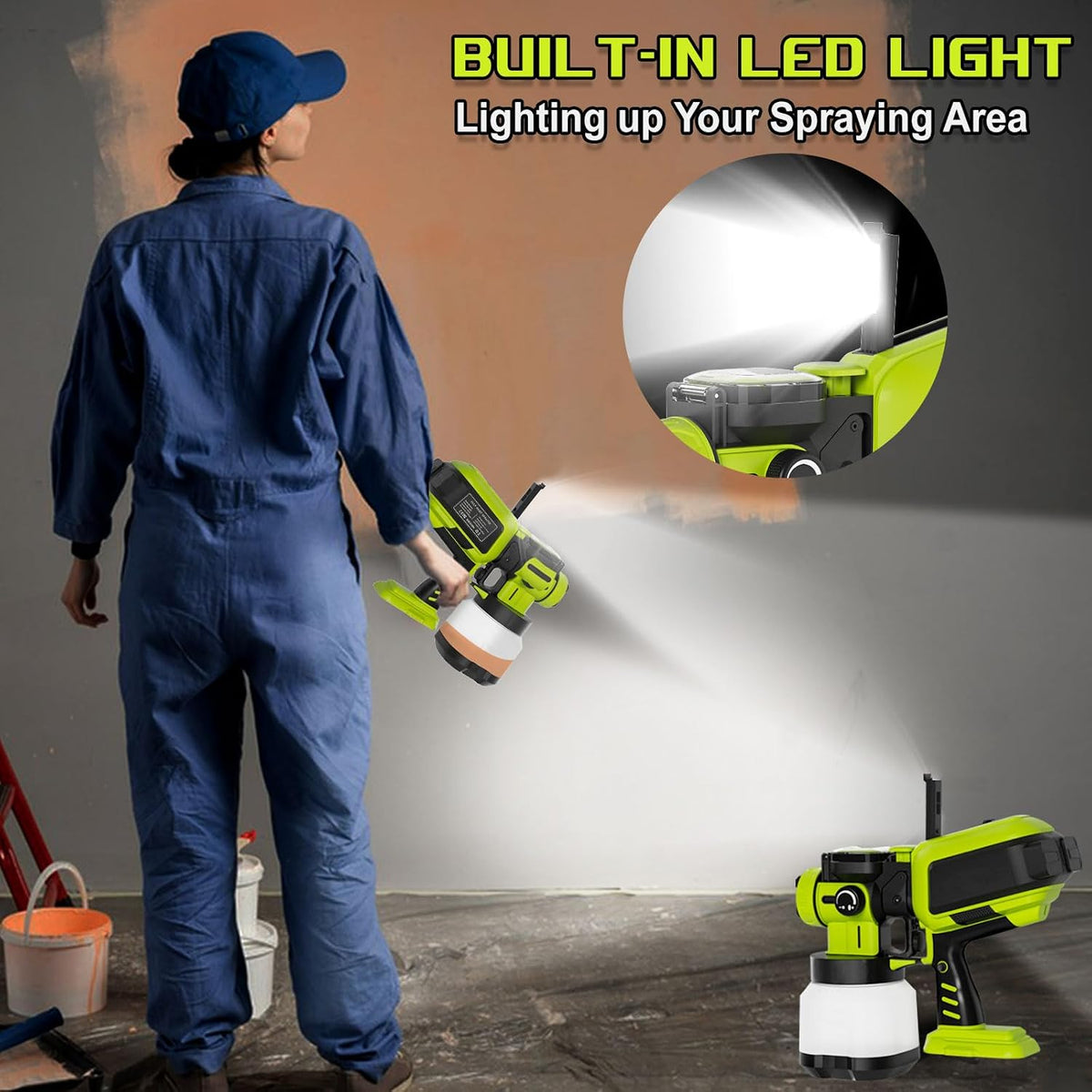 Automatic Paint Sprayer Compatible for Ryobi 18V Battery(NO Battery)