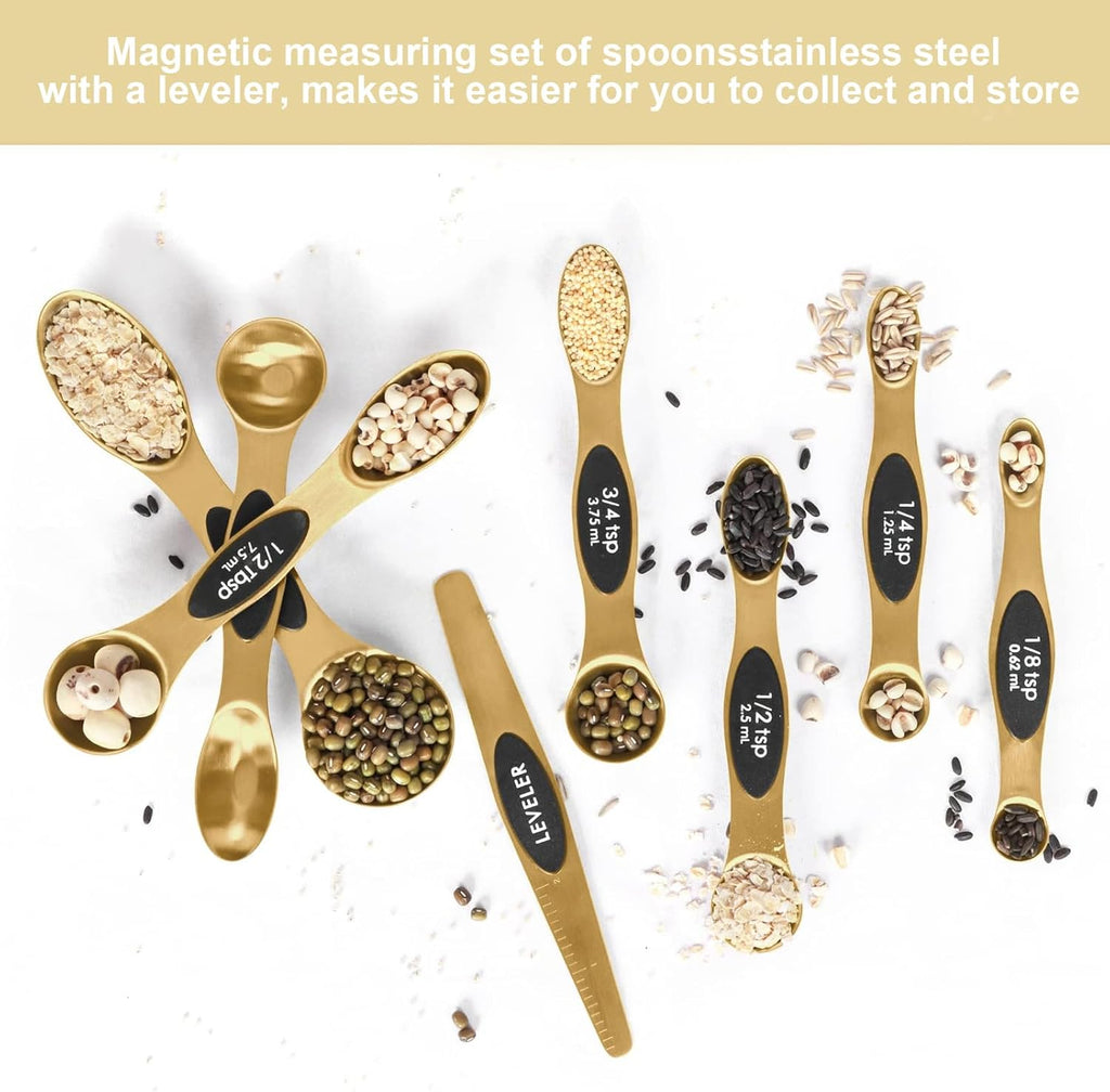 Magnetic Measuring Spoons Set Stainless Steel with Leveler, Stackable Metal Tablespoon Measure Spoon for Baking