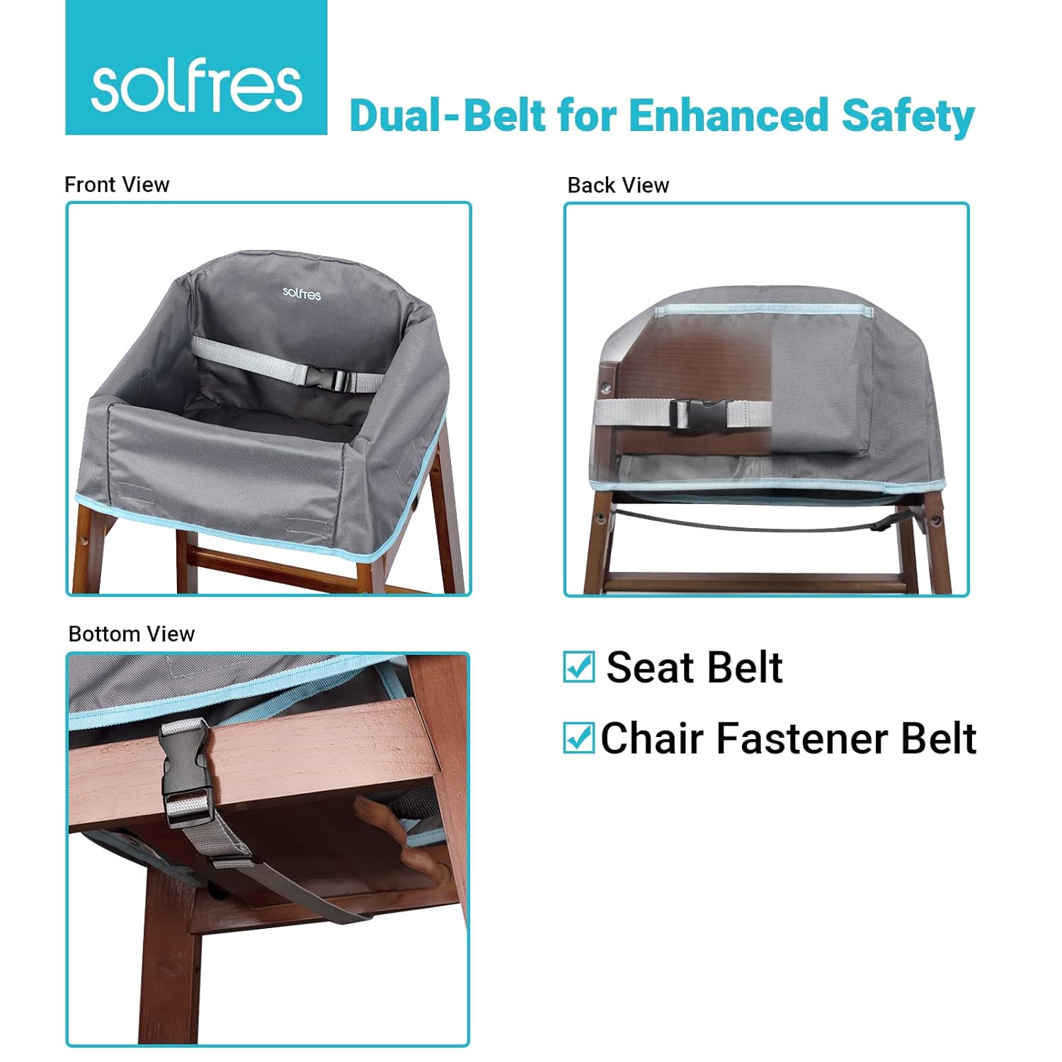 Dual-Belt Baby High Chair Cover, Lead & Phthalate Free, Sturdy and Robust Material, Waterproof Washable Cover for