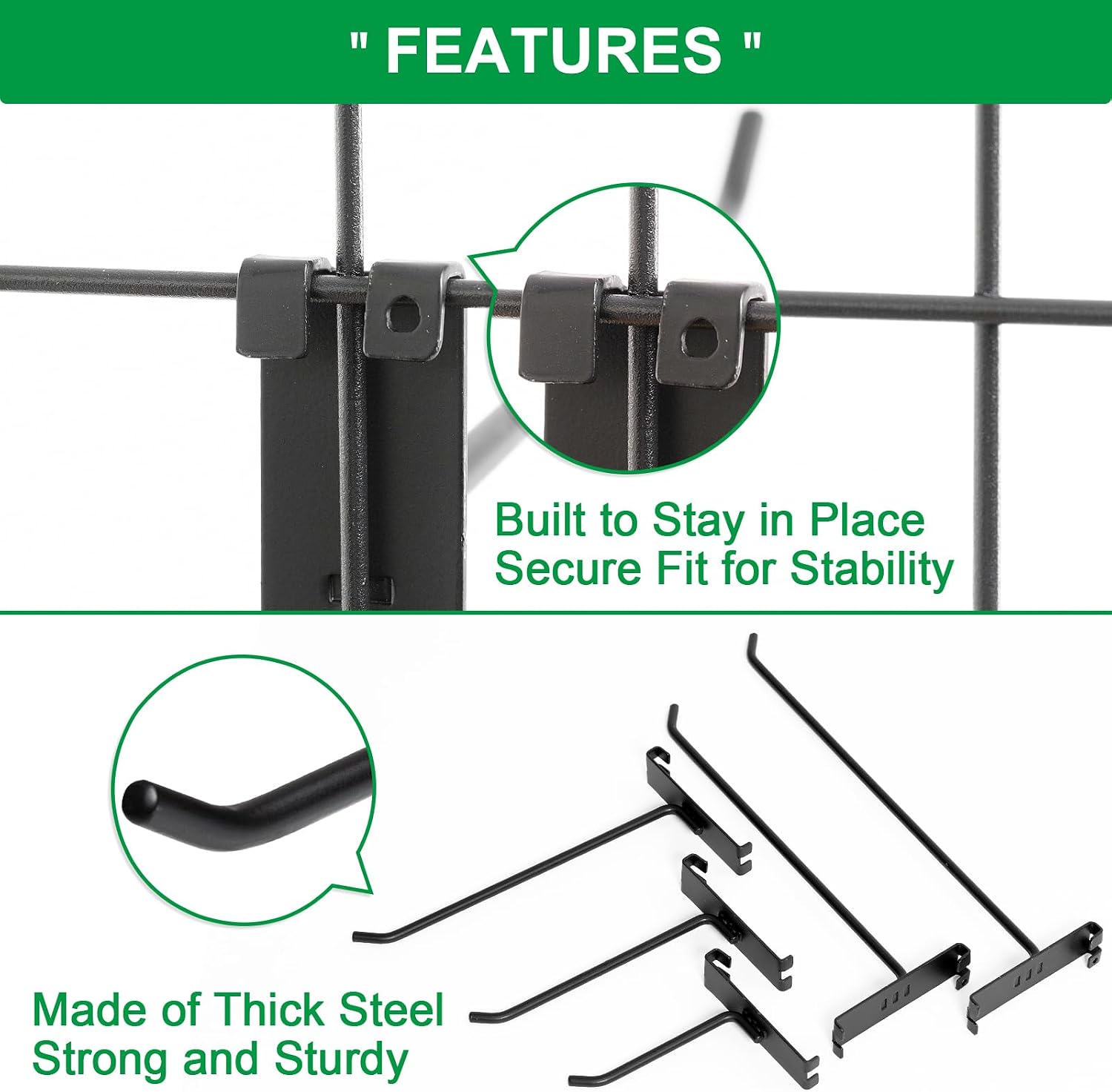 12 Inch Gridwall Hooks, Grid Panel Hanging Hooks for Retail, Home, and Workspace Organization, Displays, and Storage