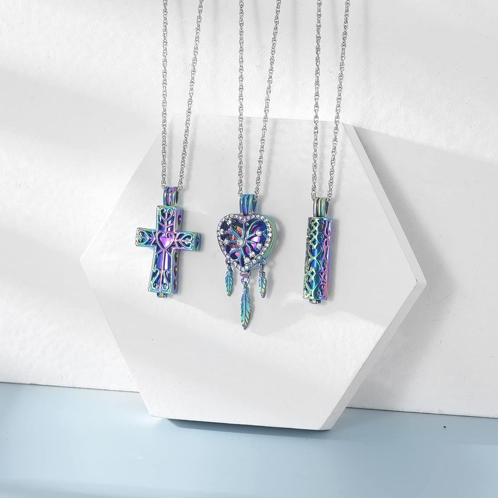 3 Pack Cremation Urn Necklace for Ashes for Women Men Heart Lotus Cross Cylinder Cremation Jewelry for Ashes Loved