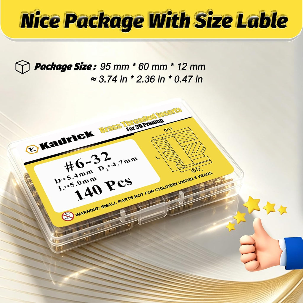 150Pcs #6-32 * 4 * 5.4 Threaded Inserts, #6-32 Heat Set Inserts, Brass Heat Set Insert for Plastic and 3D Printing Components